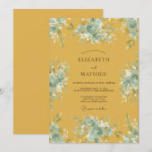 Invitation Mariage feuille aquarelle moutarde (Devant / Derrière)