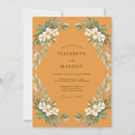 Invitation Mariage feuille aquarelle moutarde (Devant)