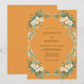 Invitation Mariage feuille aquarelle moutarde (Devant / Derrière)