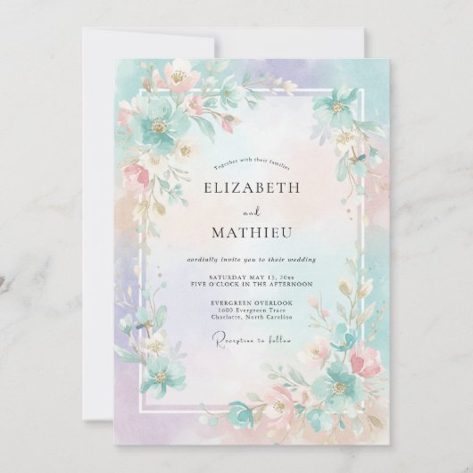 Invitation Mariage Feuille Aquatique Corail (Devant)