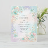 Invitation Mariage Feuille Aquatique Corail (Debout devant)