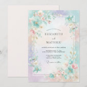 Invitation Mariage Feuille Aquatique Corail (Devant / Derrière)
