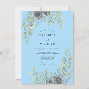 Invitation Mariage Feuille Argentée Ciel