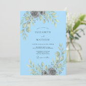 Invitation Mariage Feuille Argentée Ciel (Debout devant)
