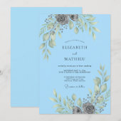 Invitation Mariage Feuille Argentée Ciel (Devant / Derrière)