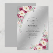 Invitation Mariage Feuille Argentée prune (Devant / Derrière)