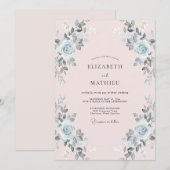 Invitation Mariage Feuille Argentée Rosée (Devant / Derrière)