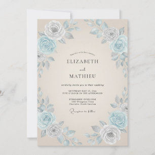 Invitation Mariage feuille azur champagne