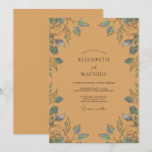Invitation Mariage Feuille Azur Ocre (Devant / Derrière)