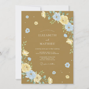 Invitation Mariage Feuille Azure Caramel