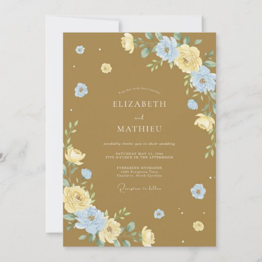 Invitation Mariage Feuille Azure Caramel (Devant)