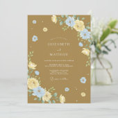 Invitation Mariage Feuille Azure Caramel (Debout devant)