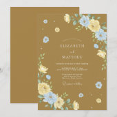 Invitation Mariage Feuille Azure Caramel (Devant / Derrière)