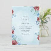Invitation Mariage Feuille Azure Cramoisi (Debout devant)