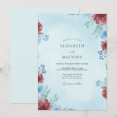 Invitation Mariage Feuille Azure Cramoisi (Devant / Derrière)