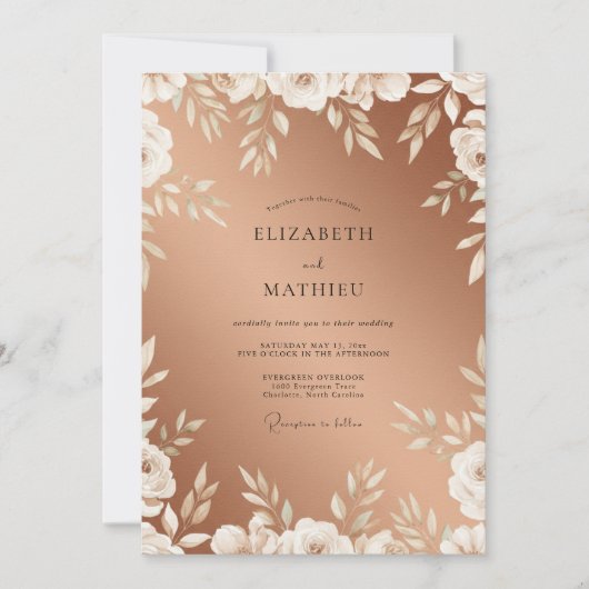Invitation Mariage Feuille Blanche Cuivre (Devant)