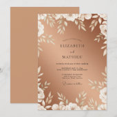 Invitation Mariage Feuille Blanche Cuivre (Devant / Derrière)