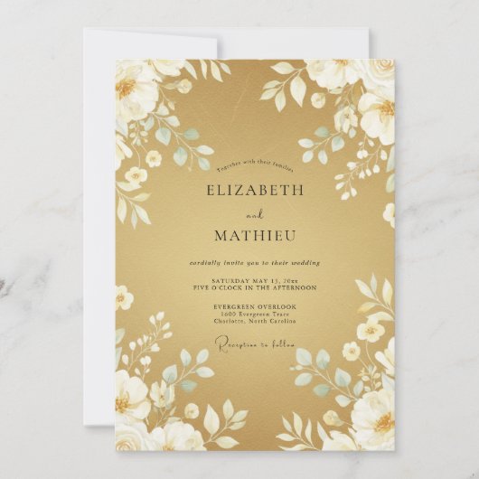 Invitation Mariage feuille blanche de moutarde (Devant)