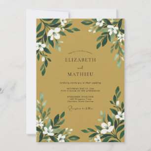 Invitation Mariage feuille blanche et moutarde ivoire