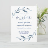 Invitation Mariage Feuille bleu et blanc (Debout devant)