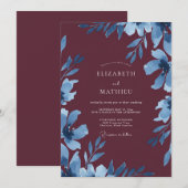 Invitation Mariage Feuille Bleuet Baie (Devant / Derrière)