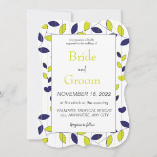 Invitation Mariage Feuille Blue Green Tropical