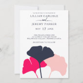 Invitation Mariage Feuille Bold Modern Navy et Pink Ginkgo (Devant)