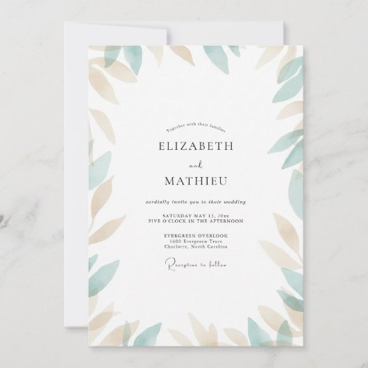 Invitation Mariage feuille champagne écume de mer (Devant)