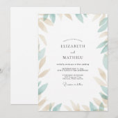 Invitation Mariage feuille champagne écume de mer (Devant / Derrière)