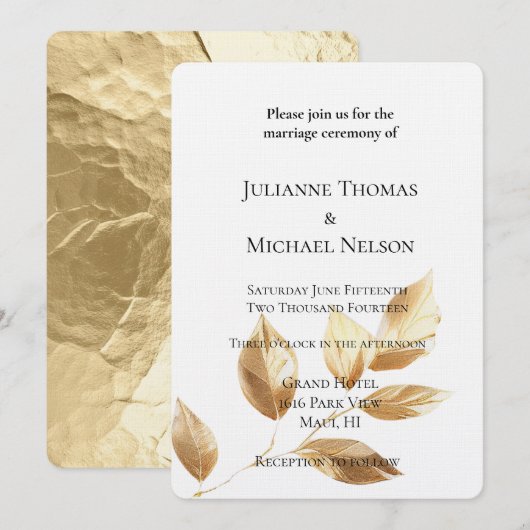 Invitation Mariage Feuille Chic Gold (Devant / Derrière)