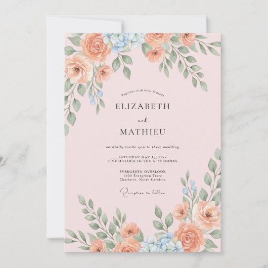 Invitation Mariage Feuille Ciel Abricot (Devant)