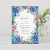 Invitation Mariage Feuille Cobalt Fuchsia (Debout devant)