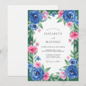 Invitation Mariage Feuille Cobalt Fuchsia (Devant / Derrière)