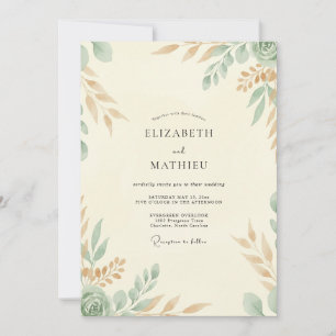 Invitation Mariage feuille crémeuse céladon