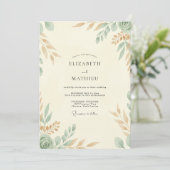 Invitation Mariage feuille crémeuse céladon (Debout devant)