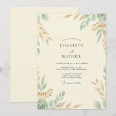 Invitation Mariage feuille crémeuse céladon (Devant / Derrière)