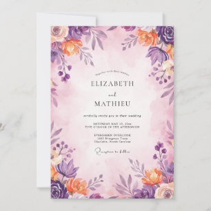Invitation Mariage feuille d'abricot améthyste