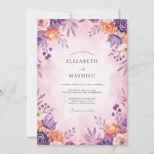 Invitation Mariage feuille d'abricot améthyste (Devant)