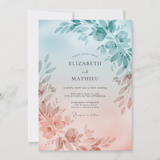 Invitation Mariage Feuille d'Abricot Aqua (Devant)