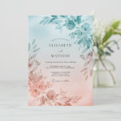 Invitation Mariage Feuille d'Abricot Aqua (Debout devant)