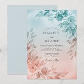 Invitation Mariage Feuille d'Abricot Aqua (Devant / Derrière)