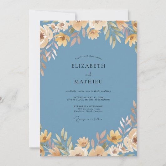 Invitation Mariage Feuille d'Ambre Acier (Devant)