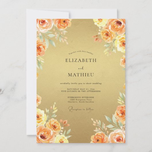 Invitation Mariage Feuille d'Ambre Dorée (Devant)