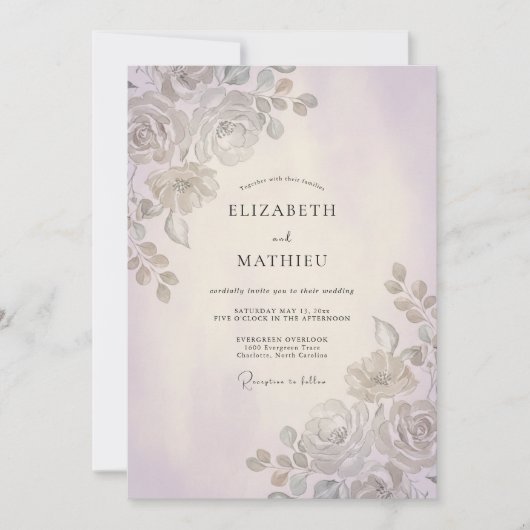 Invitation Mariage Feuille d'Améthyste Argentée (Devant)