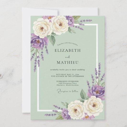 Invitation Mariage Feuille d'Améthyste Menthe (Devant)
