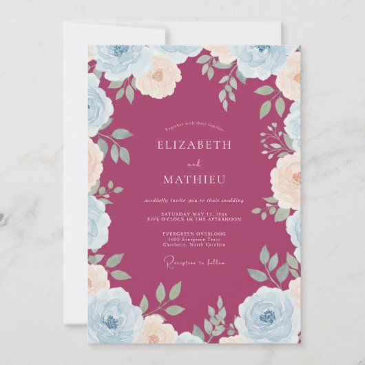 Invitation Mariage feuille d'aqua baie (Devant)