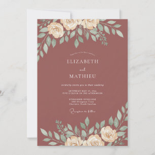 Invitation Mariage feuille d'aquarelle cuivre