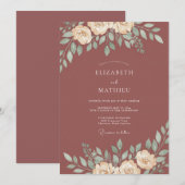 Invitation Mariage feuille d'aquarelle cuivre (Devant / Derrière)