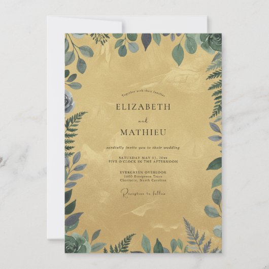 Invitation Mariage feuille d'ardoise moutarde (Devant)