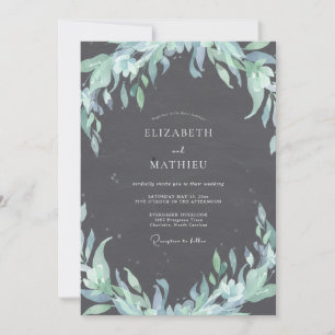 Invitation Mariage feuille d'argent Charbon